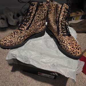 Lucky Brand Animal Print Lace-Up Ankle Boots